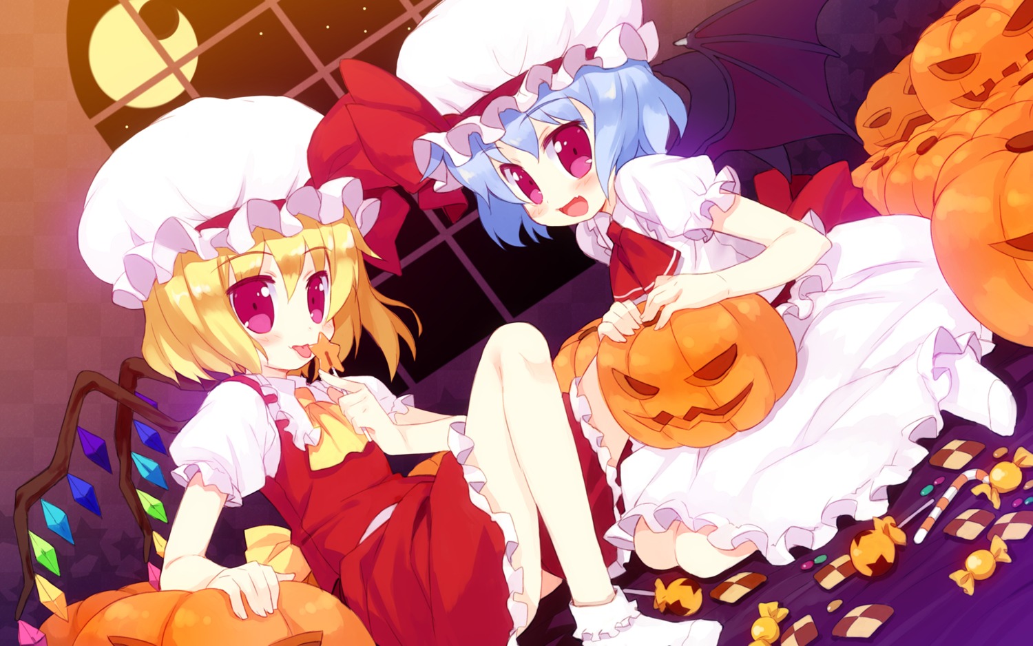 meito touhou flandre scarlet remilia scarlet halloween wallpaper wings